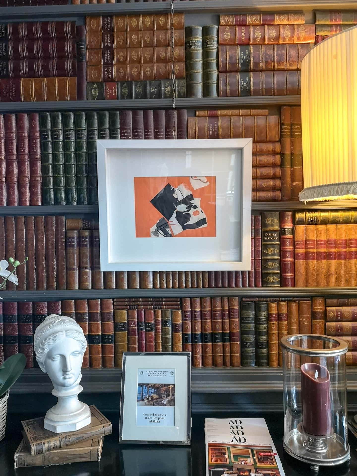 Bookshelf in luxury suite at Heidelberg hotel