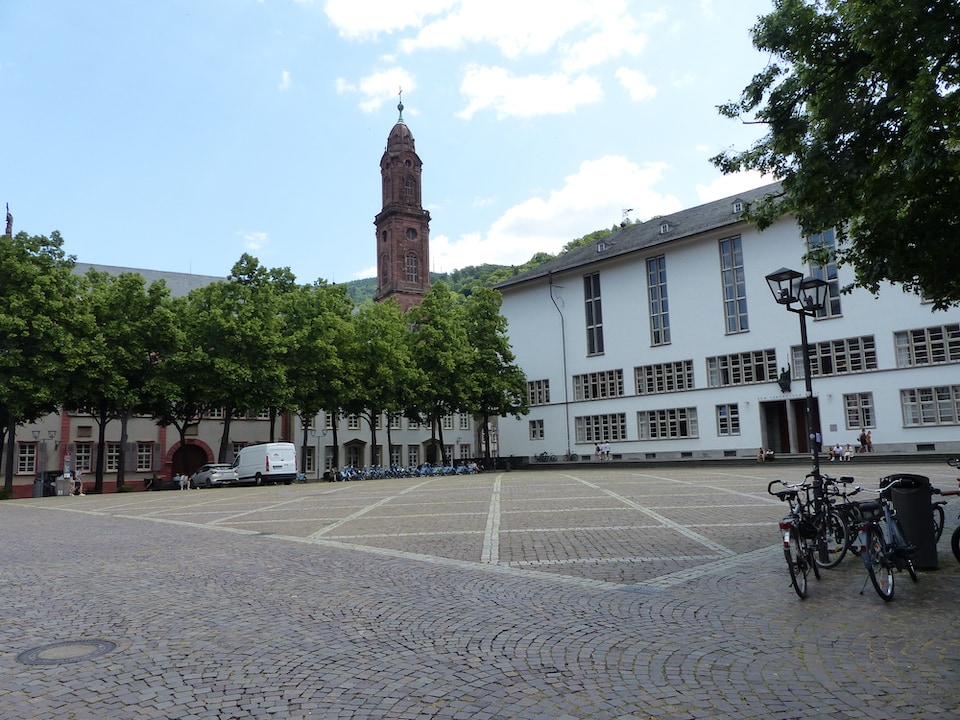 Universitätsplatz Heidelberg mit Löwenbrunnen und Alter Universität