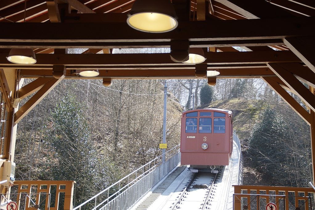 Old mountain railroad enters the station