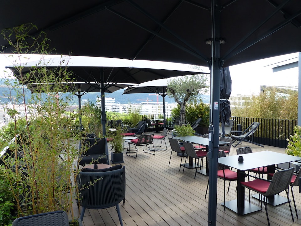 Die Dachterrasse birgt einen malerischen Blick über die Bahnstadt. (Foto von Noel Bittner)